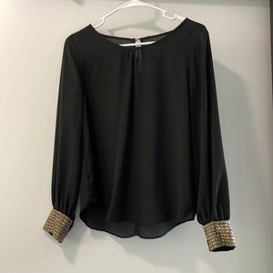 BCX sheer blouse with gold cuff details